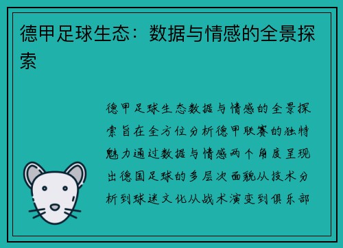 德甲足球生态：数据与情感的全景探索