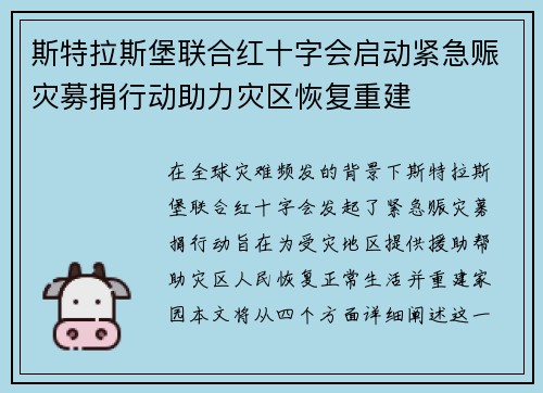 斯特拉斯堡联合红十字会启动紧急赈灾募捐行动助力灾区恢复重建