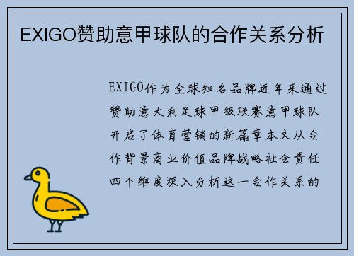 EXIGO赞助意甲球队的合作关系分析