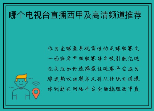 哪个电视台直播西甲及高清频道推荐